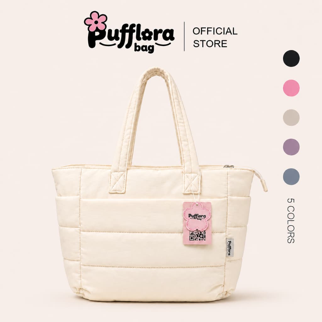 Pufflora กระเป๋าสะพายข้าง กระเป๋าถือ กระเป๋าโน้ตบุ๊ค รุ่น Signature Puffer ใบใหญ่ ช่องเก็บของหลายช่อง ใส่Laptop/iPadได้