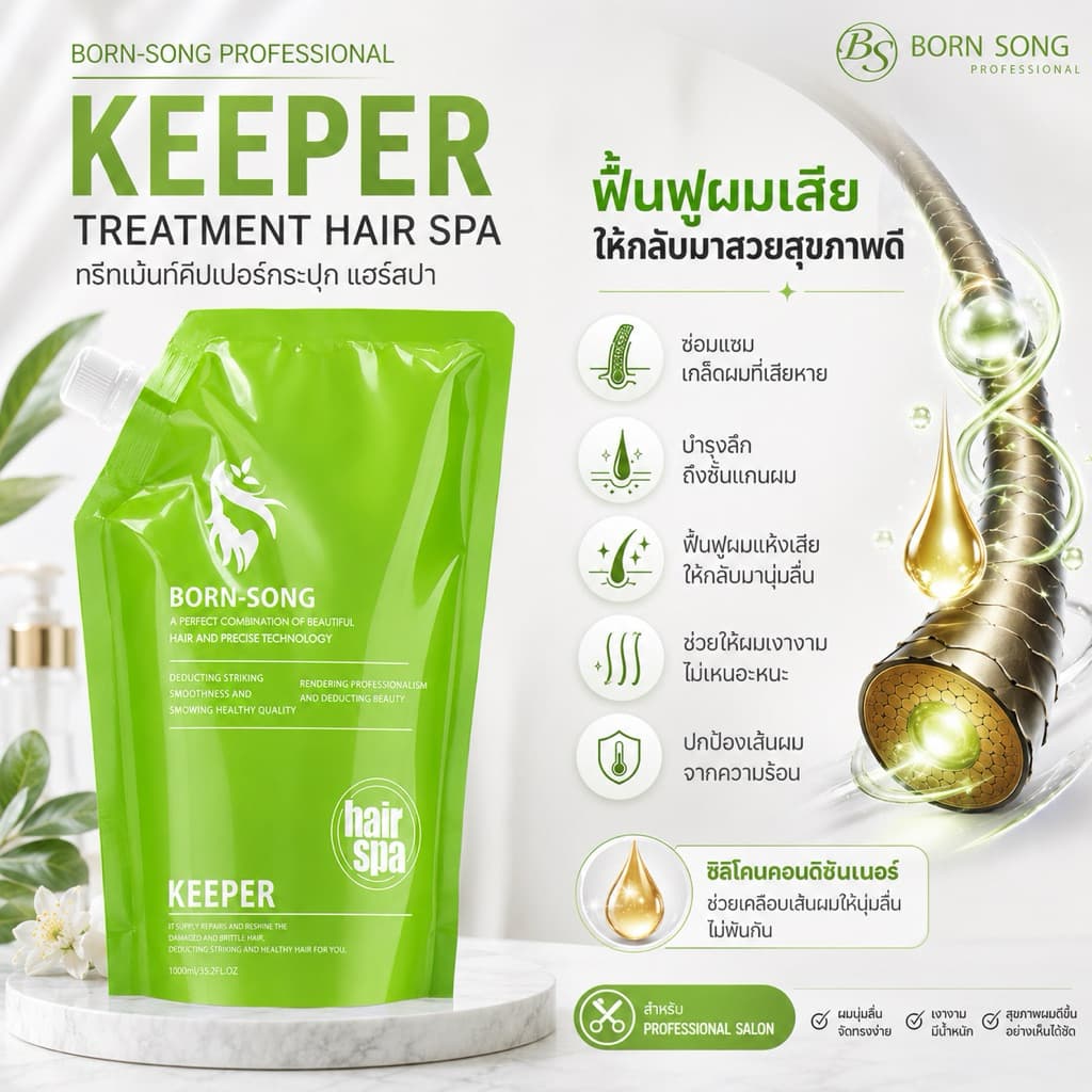 KEEPER HAIR BORN-SONG ทรีทเม้นท์ คีปเปอร์บอนซอง บำรุงผม ฟื้นฟูผมเสีย แก้ผมซ๊อต ลดการชี้ฟู