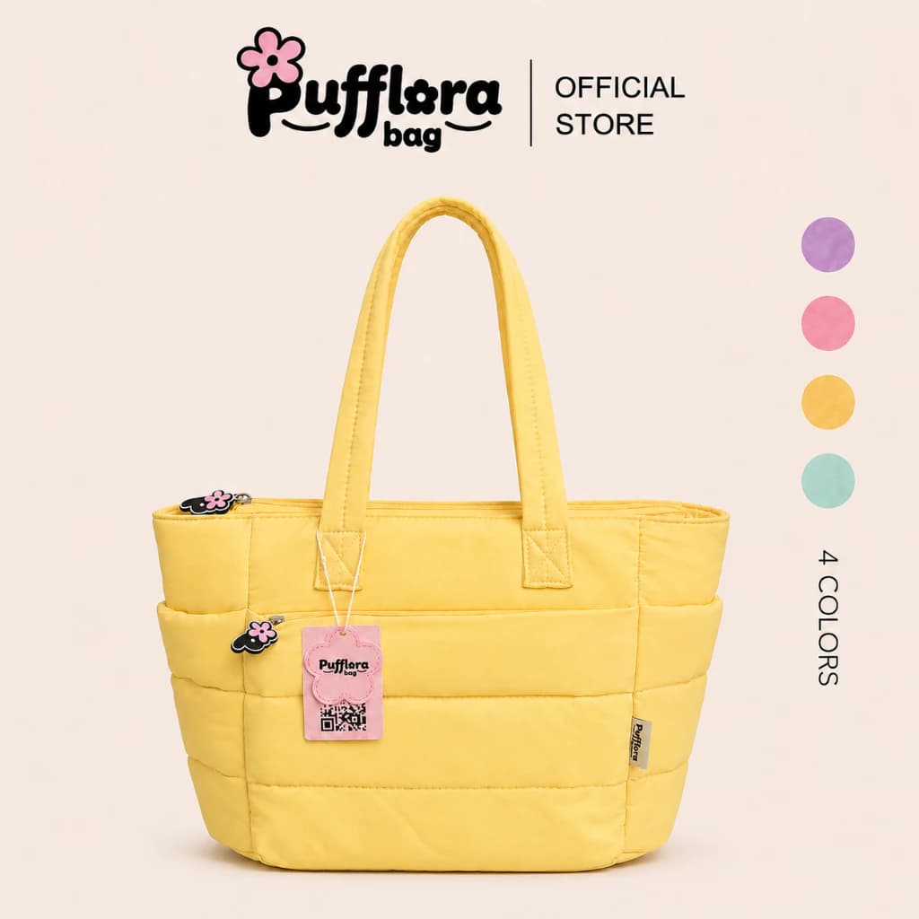 Pufflora กระเป๋าสะพายข้าง กระเป๋าถือ กระเป๋าโน้ตบุ๊ค รุ่น Colorful Tote Bag ใบใหญ่ ใส่Laptop/iPadได้ น้ำหนักเบา